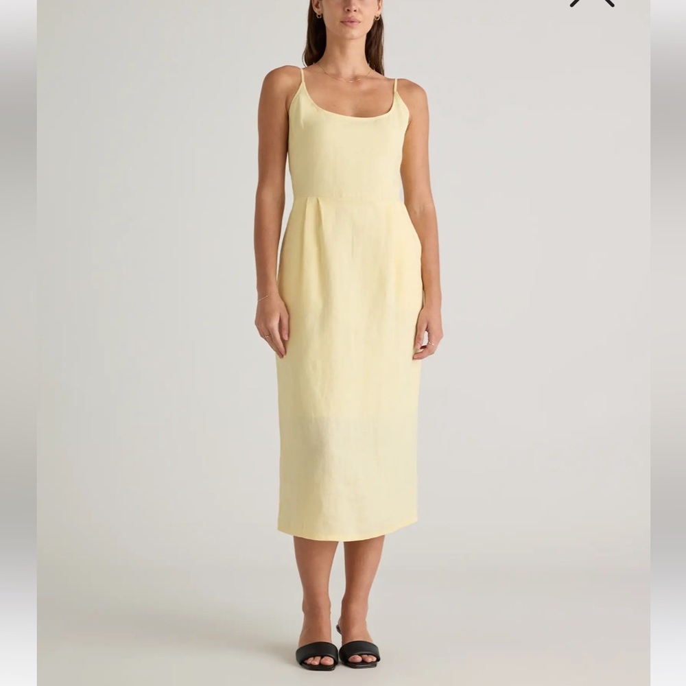 Quince 100% European Linen Scoop Neck Midi Dress in Soft Yellow